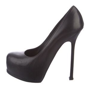 Yves Saint Laurent Black Leather Platform Pumps - YSL High Heels Stilettos
